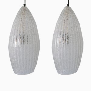 Mid-Century Modern Textured Glass Pendant Ceiling Lamps, 1960s, Set of 2