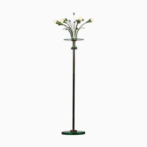 Italian Glass and Floral Decor Floor Lamp in the Style of Fontana Arte, 1950s