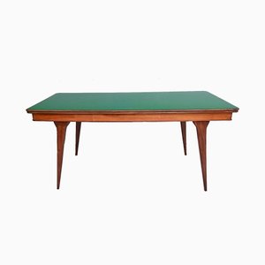 Italian Ebonized Beech and Walnut Dining Table with Green Glass Top, 1950s