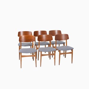 Danish Teak & Oak Dining Chairs, 1950s, Set of 6