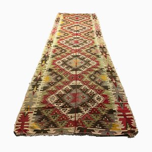 Alfombra de pasillo Kilim turca vintage grande de 413x127 cm