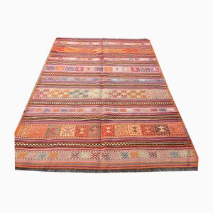 Türkischer Vintage Shebby Kilim Teppich aus Wolle 206x142cm