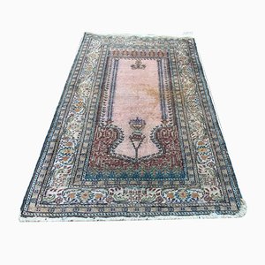 Antiker türkischer Teppich aus schäbiger Seide in 128x79cm