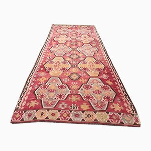Türkischer Vintage Kelim-Teppich mit schäbiger Wolle 370x145 cm