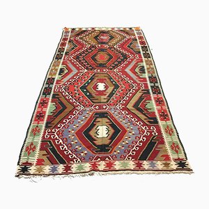 Großer türkischer marokkanischer Vintage Kilim Teppich mit schäbiger Wolle, 315x157 cm