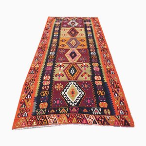 Alfombra Kilim turca vintage de lana tejida, 256x116 cm