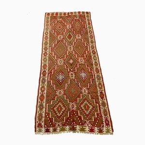 Large Vintage Turkish Wool Kilim Runner Rug 348x144 cm