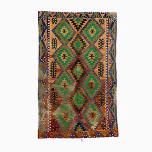 Großer türkischer Vintage Kelim-Teppich in Grün, Schwarz und Rot 270x165 cm