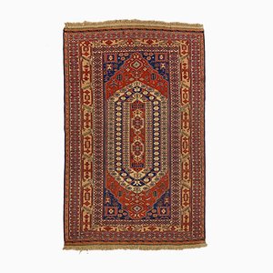 Alfombra Soumak Kilim afgana vintage grande en rojo, azul y beige 245x153 cm