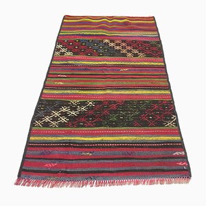 Türkischer Vintage Kelim-Teppich mit schubbeliger Wolle 130x75cm