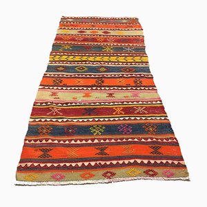 Small Vintage Turkish Shabby Chic Kilim Runner Rug