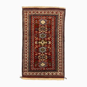 Tappeto Bergama vintage rosso, blu e beige, Turchia