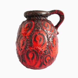 Große rot glasierte deutsche Fat Lava Vase von Scheurich, 1960er