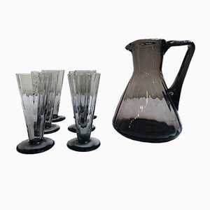 Set de Jus Art Deco en Verre Fumé, 1920s, Set de 7