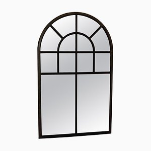 Large Industrial French Cast Iron Arched Window with Mirror, 1800s