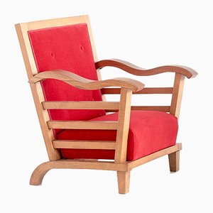 Set of French Oak & Elm Armchairs by Marguerite Dubuisson, 1947