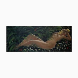 Aceite de mujer grande desnuda Mid-Century de Lying Naked