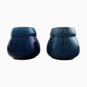 Swedish Art Deco Lidded Vases in Dark Blue Faience from Rörstrand, 1930s, Set of 2