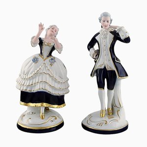 Dancing Rococo Couple in Porcelain from Royal Dux, 1930s, Set of 2
