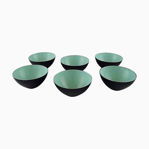 Black Metal and Mint Green Enamel Krenit Bowls by Herbert Krenchel, 1970s, Set of 6