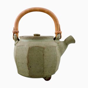 Danish Tea Pot in Ceramic with Handle in Wicker