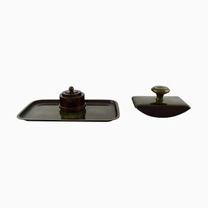 Inkwell und Tinte Blotter aus legierter Bronze von Just Andersen, 1930er, 2er Set