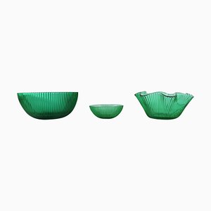 Swedish Green Art Glass Bowls by Arthur Percy for Nybr, 20th Century, Set of 3