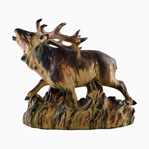 Large Roaring Deer Ceramic Figure by Arne Ingdam