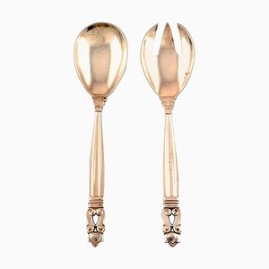 Acorn Sterling Silver Small Salad Set from Georg Jensen, 1931, Set of 2