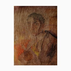 Retrato de un hombre acuarela Art Déco sobre papel pegado sobre una tabla de madera, años 20