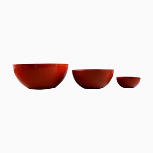Finnish Red Bowls in Enameled Metal by Kaj Franck, 1950s, Set of 3