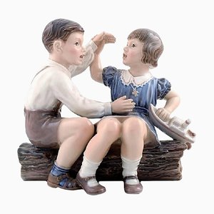 Vintage Nr. 1214 Mädchen und Junge mit Schiffsfigur von Dahl Jensen