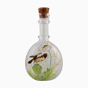 French Carafe with Hand-Painted Enamel Decoration in Art Glass from Legras