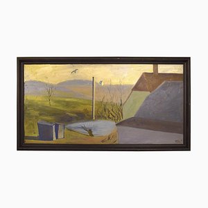 Oil on Canvas Hilly Landscape by William Hansen, 1957
