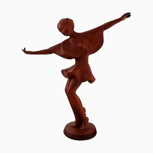 Figura de bailarina austriaca Keramos en arcilla roja, años 40