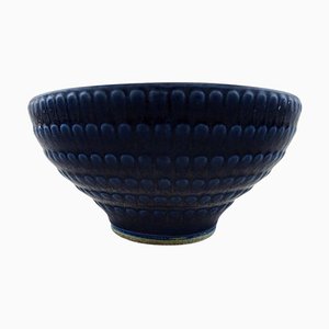 Large Ceramic Bowl in Dark Blue Glaze by Wilhelm Kåge for Gustavsberg