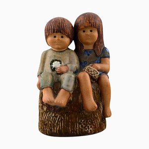 Swedish Siblings Glazed Pottery Figure by Lisa Larson for Gustavsberg, 20th Century