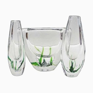 Swedish Modern Glass Vases by Vicke Lindstrand for Kosta Boda, 20th Century, Set of 3