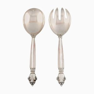 Acanthus Serving Spoons and Forks in Sterling Silver from Georg Jensen, 20th Century, Set of 2