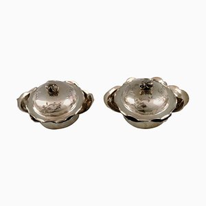 Chinese Lidded Bowls of Silver, Early 20th Century, Set of 2