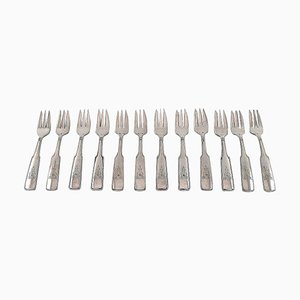 Silverware Number 2 Pastry Forks in Silver by Hans Hansen, 20th Century, Set of 12