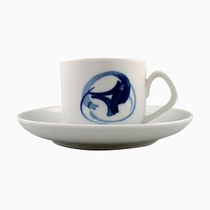 Tazas y platillos de café Koppel en azul de Bing & Grondahl, 20th Century. Juego de 20