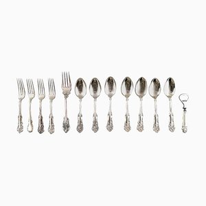 American Silver Rich Ornamentation Cutlery by Wallace Sterling and W. Rogers, 20th Century, Set of 13