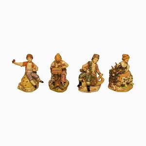Figuras Dresden alemanas de porcelana con técnica Overglaze, principios del siglo XX. Juego de 4