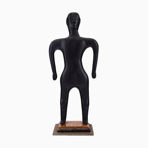 Standing Man on Base Carved in Wood of Naivist Folk Art from Haiti