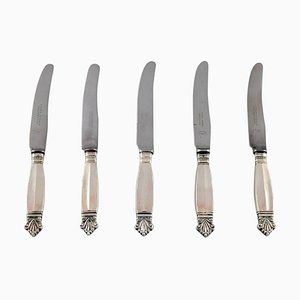 Antike silberne Acanthus Obstmesser von Georg Jensen, 5er Set