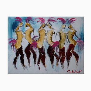 Acrylique sur Toile Cancan Dancers par Göran Hausenkamp, Fin 20th Century