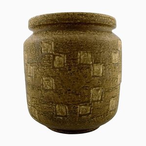 Saxbo Large Stoneware Vase in Modern Design with Glaze in Yellow Brown Tones