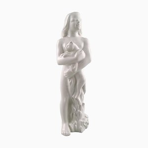 Estatuilla de niña con ca de vidriado blanco de Harold Salomon para Rorstrand