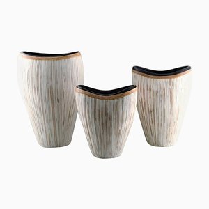 Grands Vases Modernes en Potterie Vernis Clair et en Osier, Set de 3